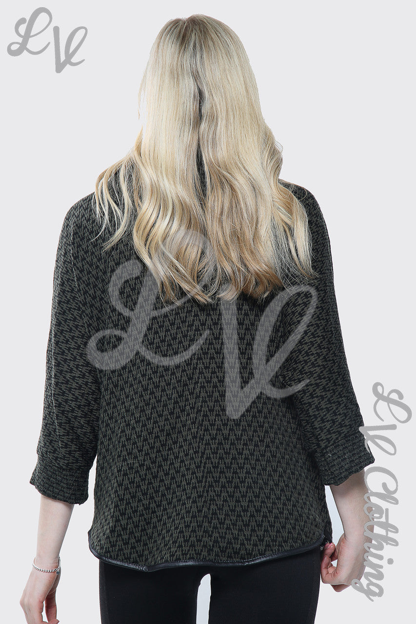 Ladies Cowl Neck Dogtooth Print Jumper Khaki Unit Price £10.99