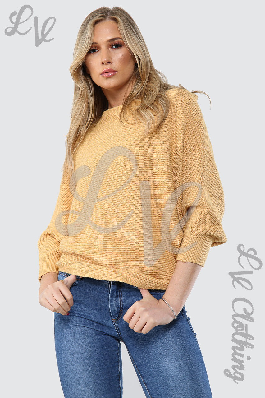 Dames gebreide trui met vleermuismouwen Mosterdstukprijs £14,99