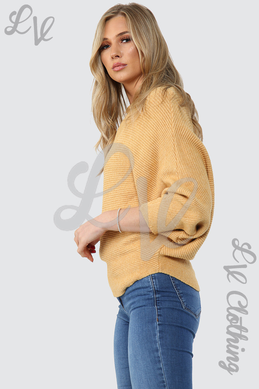 Dames gebreide trui met vleermuismouwen Mosterdstukprijs £14,99