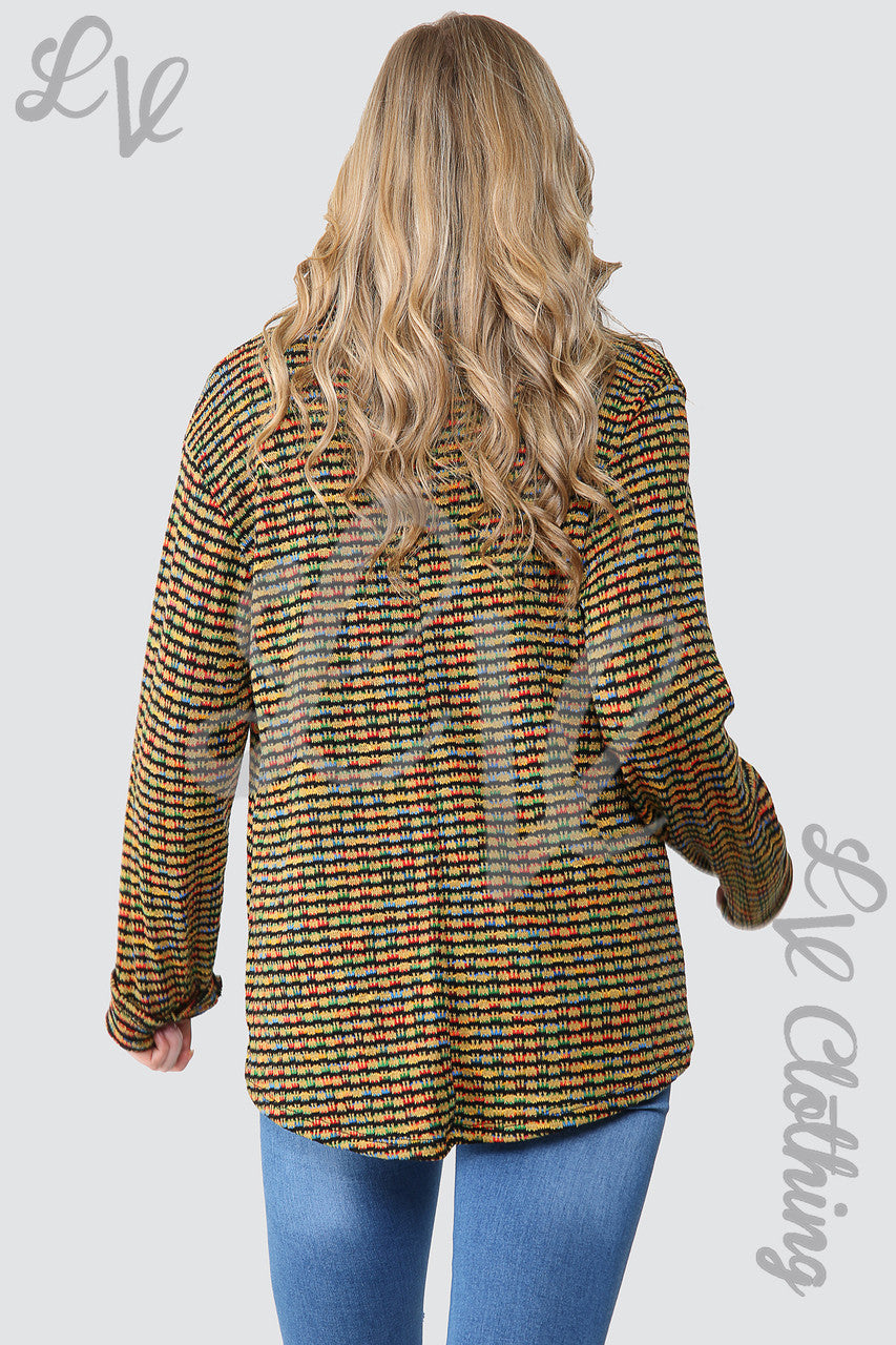 Dames Meerkleurige Gebreide Coltrui Top Mosterd - Stukprijs £ 12,99