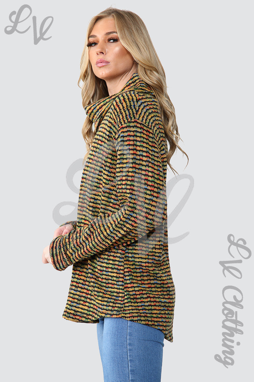 Dames Meerkleurige Gebreide Coltrui Top Mosterd - Stukprijs £ 12,99