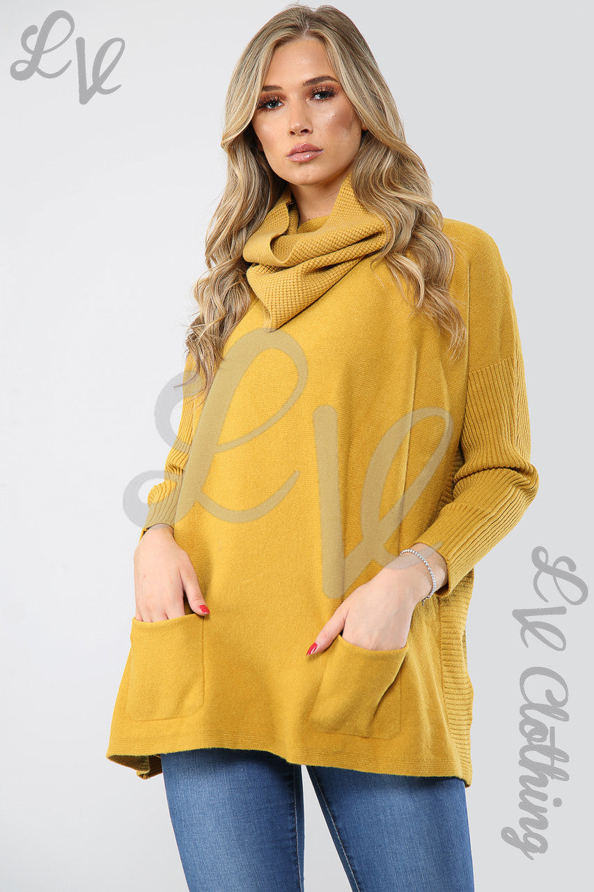 Dames Trui Met Afneembare Col Sjaal Mosterd - Stukprijs €17,99