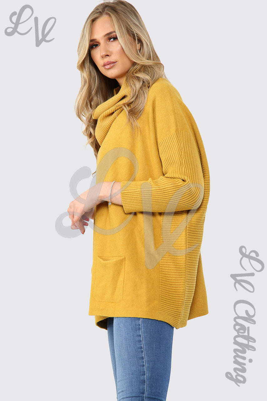 Dames Trui Met Afneembare Col Sjaal Mosterd - Stukprijs €17,99