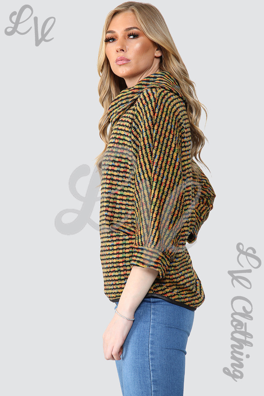 Ladies Multicoloured Cowl Neck Knitted Jumper Mustard - Unit Price £9.99