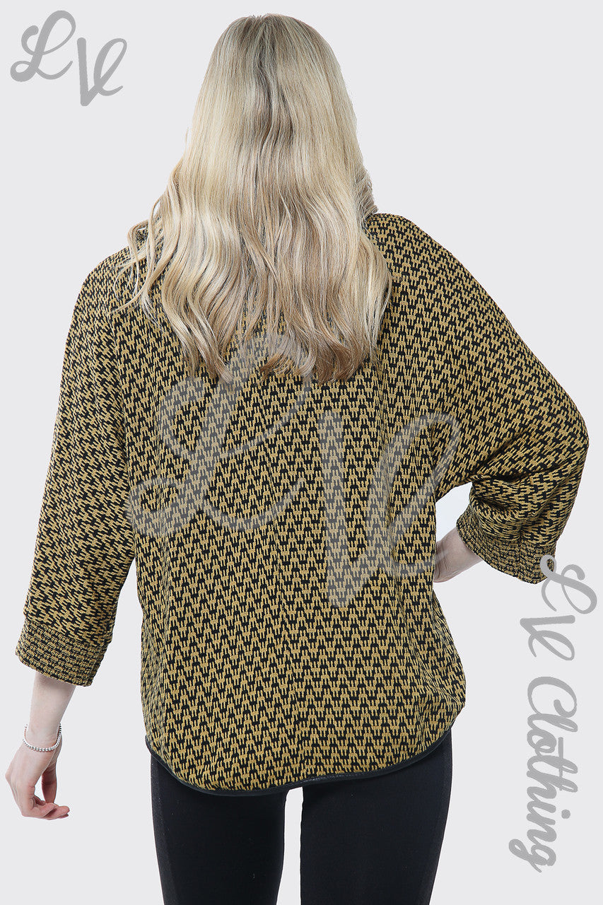 Ladies Cowl Neck Dogtooth Print Jumper Mustard Unit Price £12.99