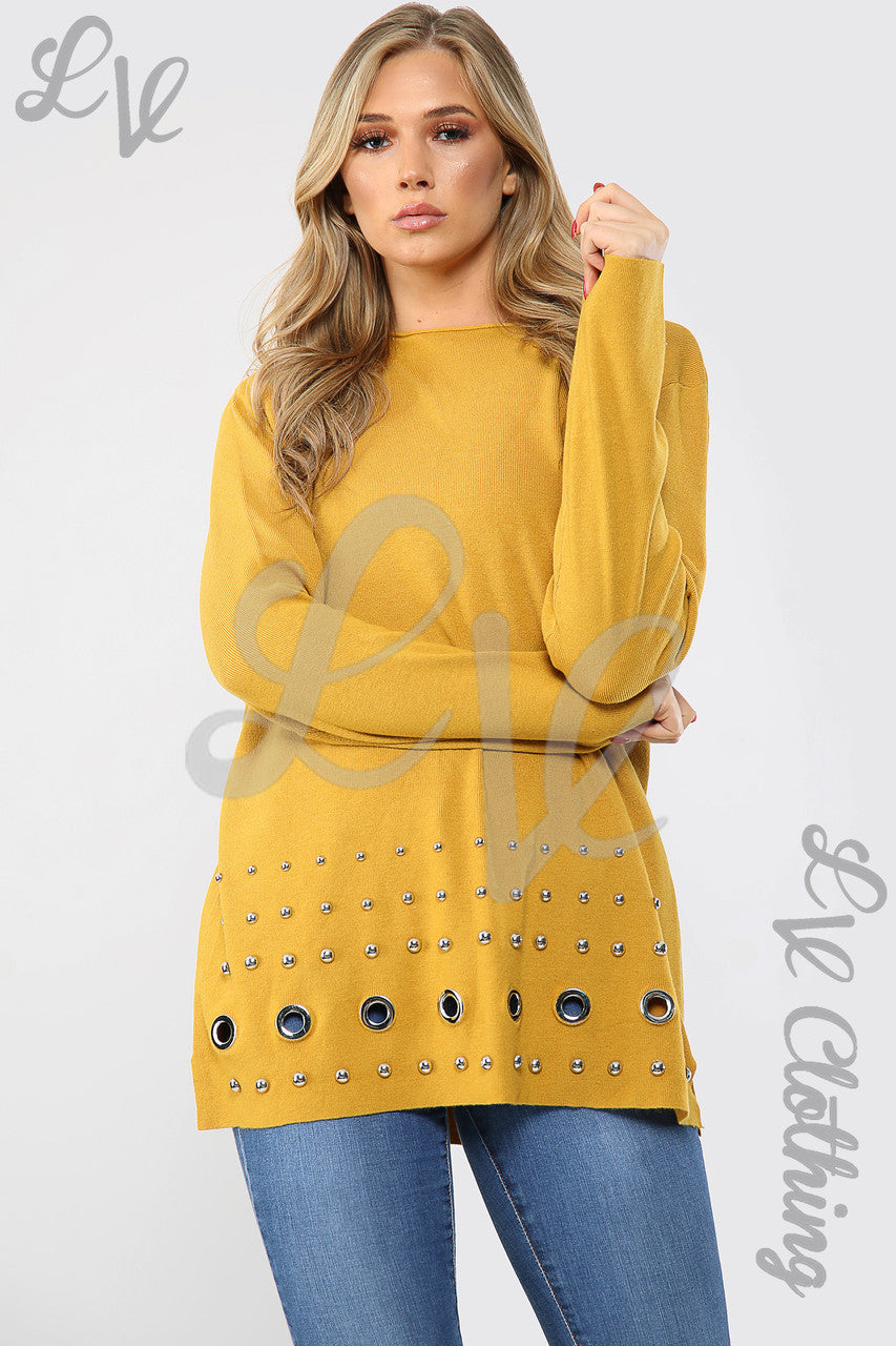 Ladies Circle Stud Border Detail Jumper Mustard Unit Price £17.99