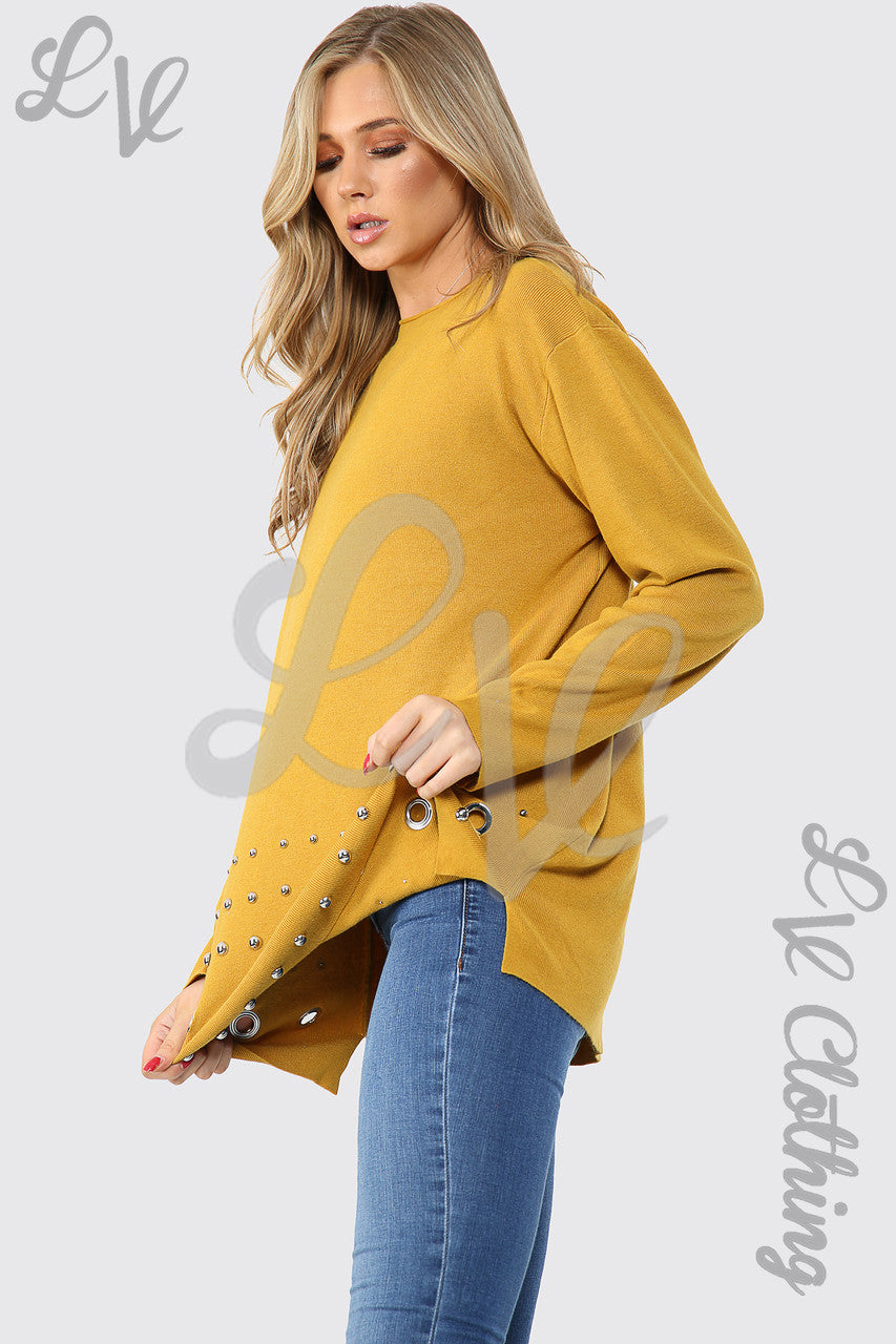 Ladies Circle Stud Border Detail Jumper Mustard Unit Price £17.99