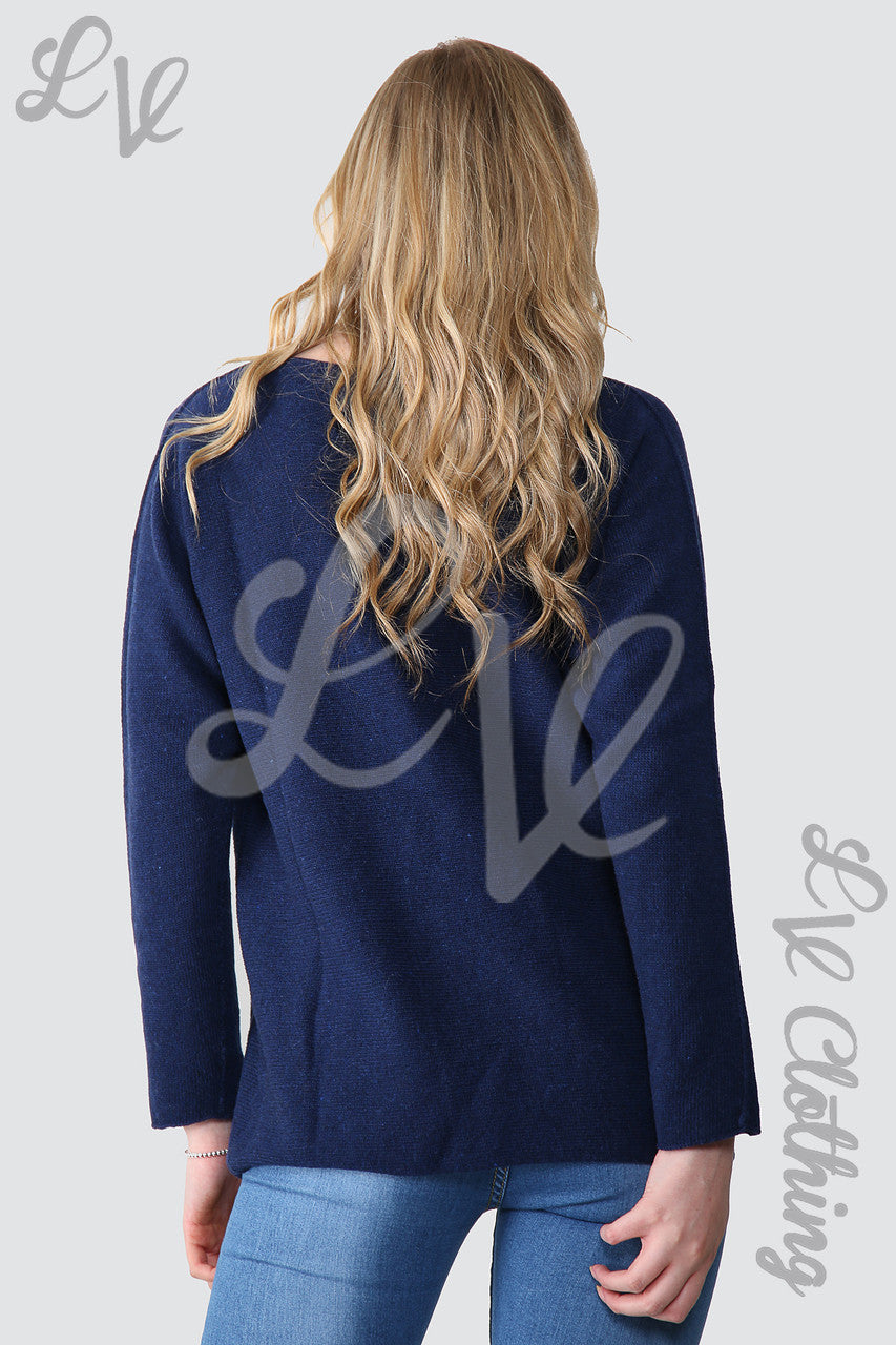 Ladies Fine Knit Spot Detail Jumper Navy - Unit Price £18.99