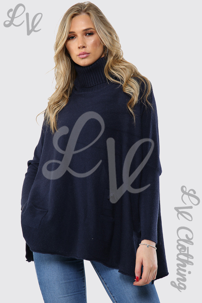 Ladies Roll Neck Knitted Jumper Navy - Unit Price £17.99