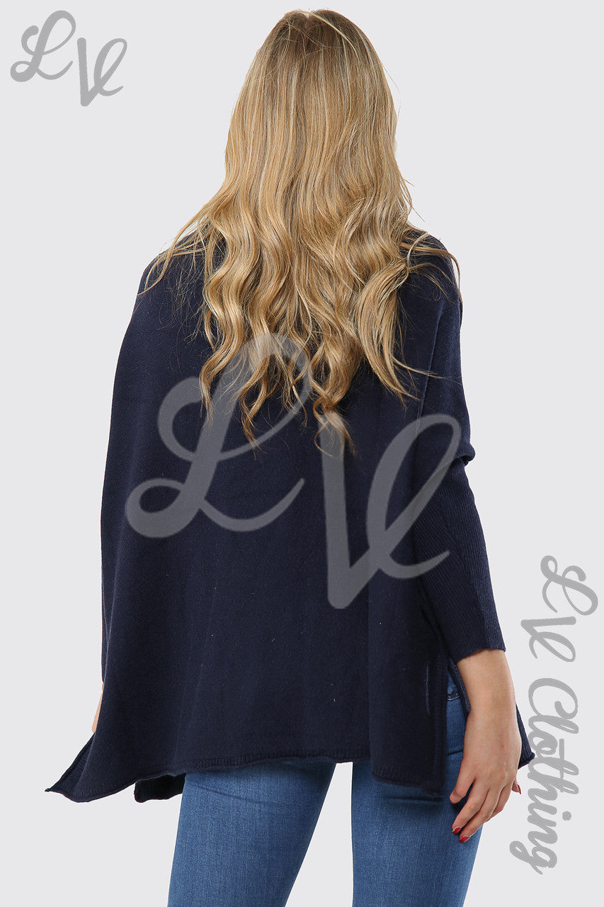 Ladies Roll Neck Knitted Jumper Navy - Unit Price £17.99