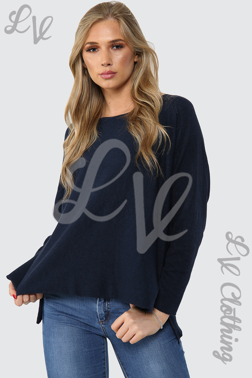 Dames Hi Lo Fijn Gebreide Trui Top Marine - Stukprijs £15,99