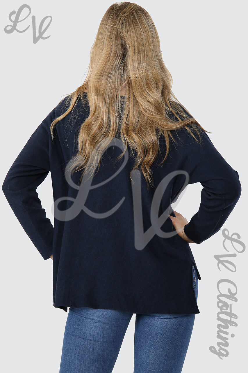 Dames Hi Lo Fijn Gebreide Trui Top Marine - Stukprijs £15,99