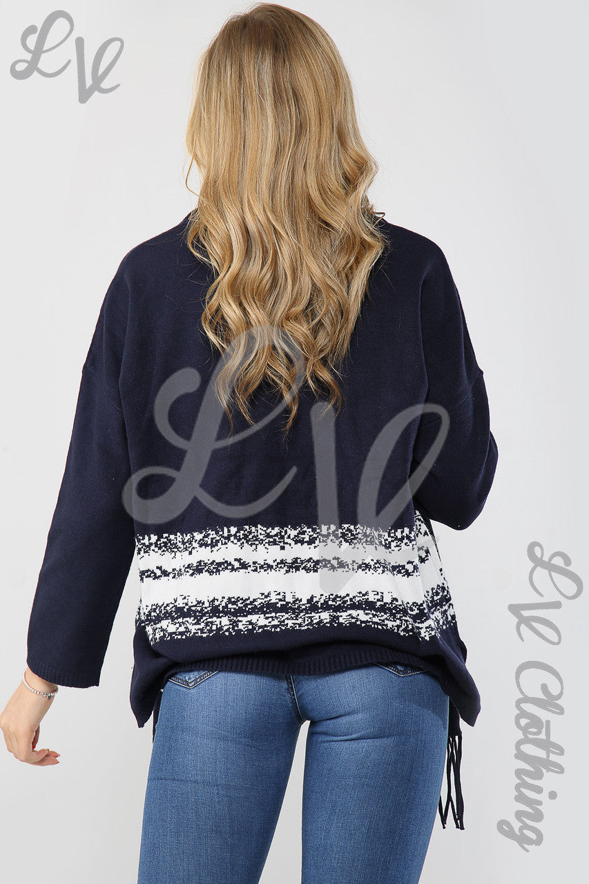 Ladies Knitted Jumper With Scarf Navy - Unit Price £20.99