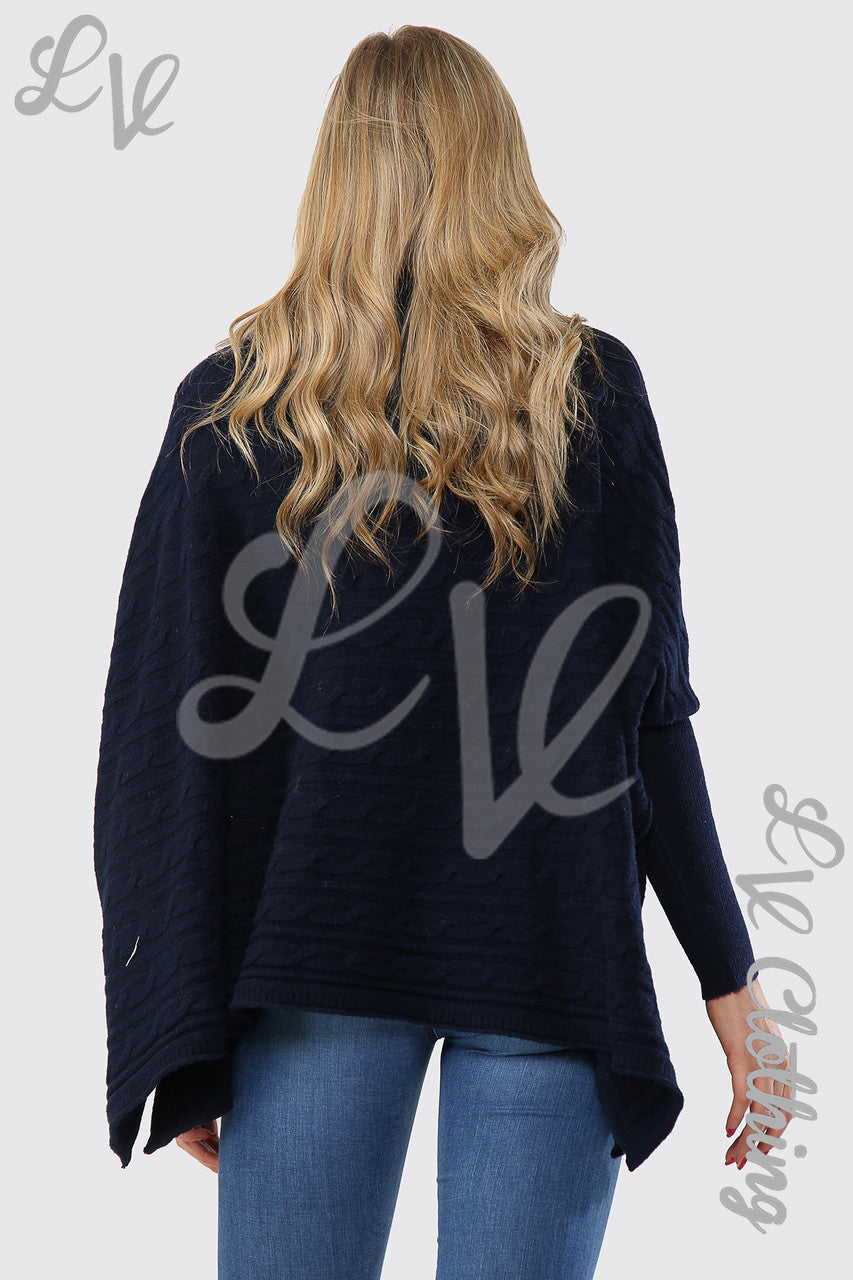 Dames Coltrui Kabelgebreide Vleermuismouwentrui Marineblauw - Stukprijs € 20,99