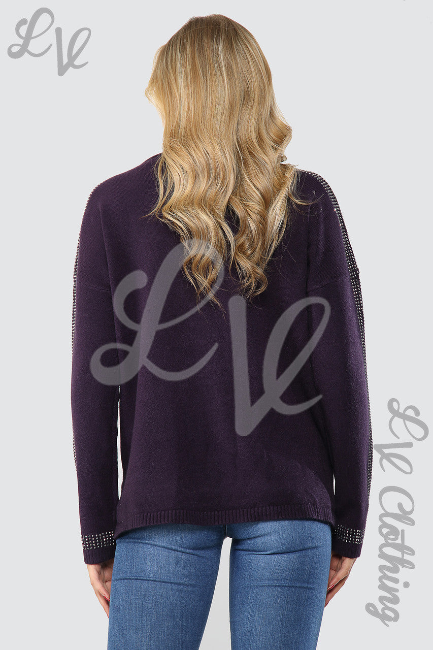 Ladies Sequin Sleeve Detail Jumper Purple - Unit Price £17.99