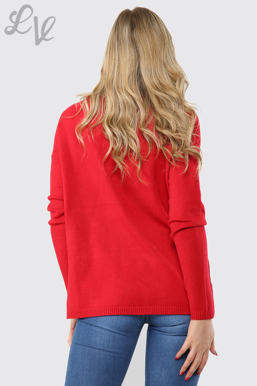 Dames Sequin Ster Detail Trui Sweatshirt Rood Eenheidsprijs €16,99