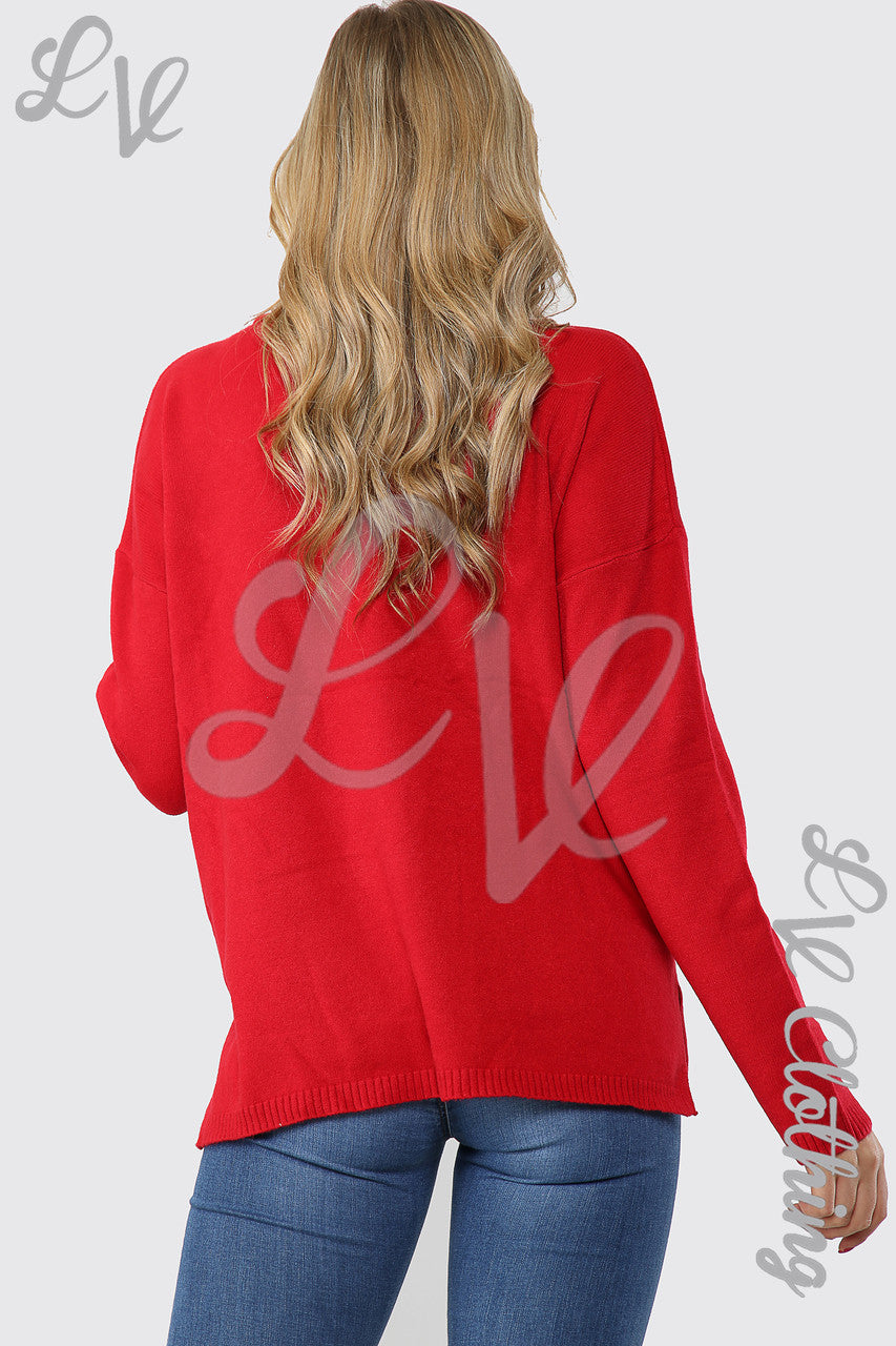 Ladies Sequin Diamond Detail Jumper Red - Unit Price £20.99