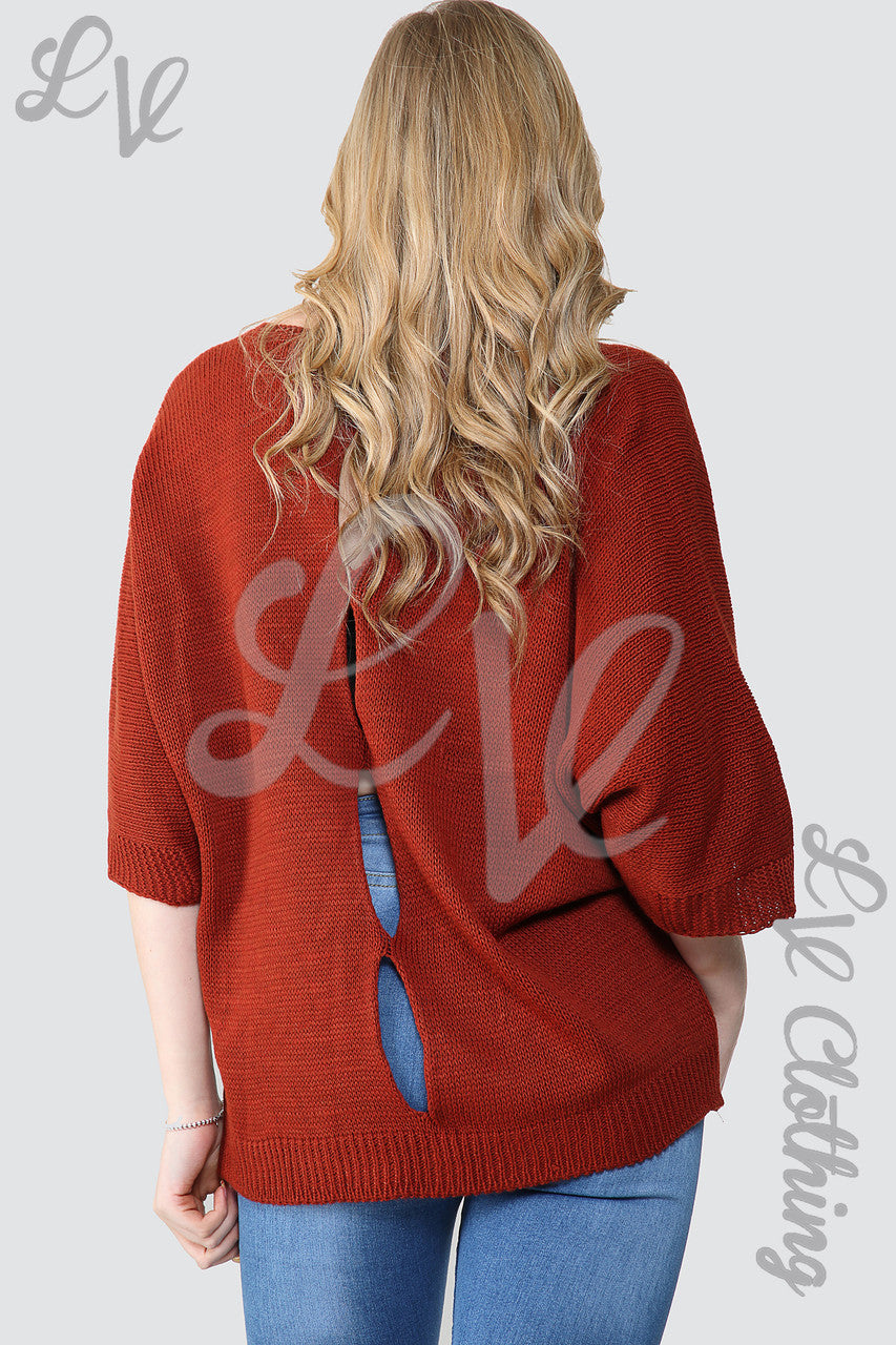 Dames Trui met Pareldetail Voorkant en Uitgesneden Rug Roest - Eenheidsprijs €10.99