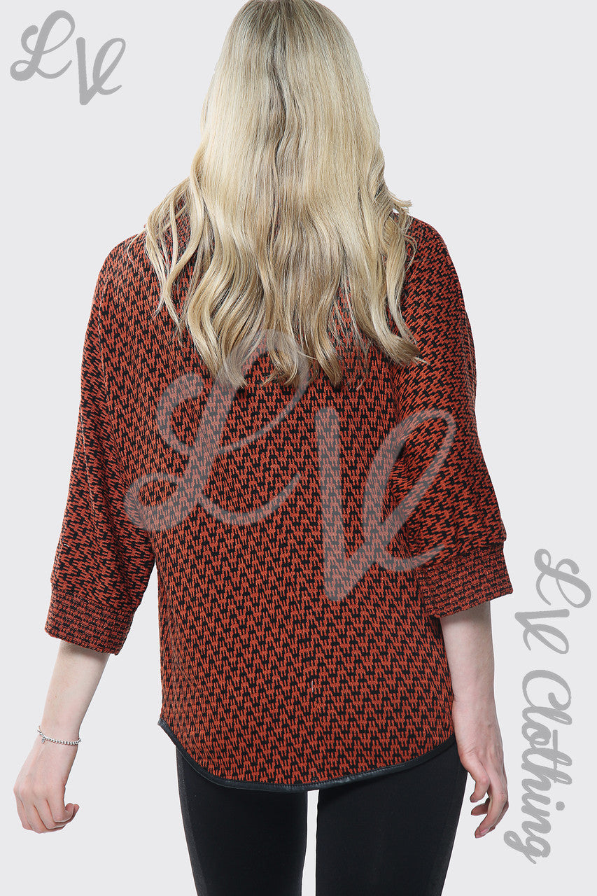 Dames trui met col en pied-de-pouleprint roest eenheidsprijs € 10,99