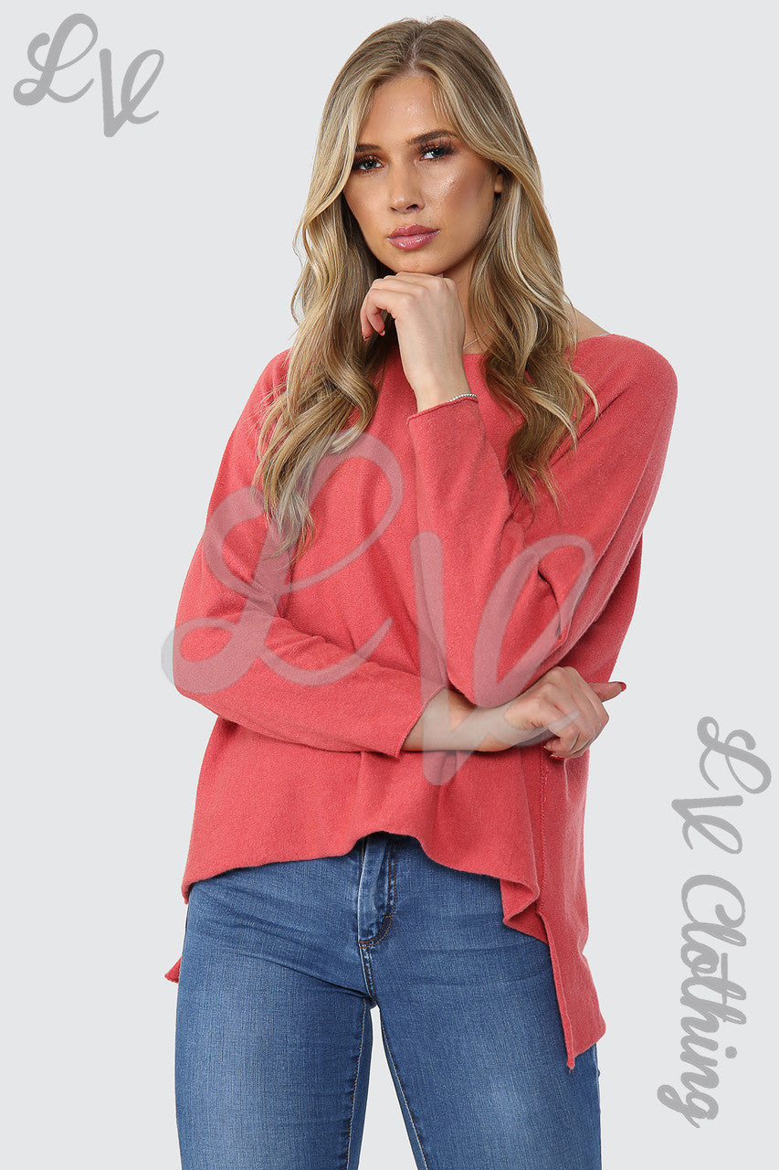 Ladies Hi Lo Fine Knitted Jumper Top Salmon - Unit Price £15.99
