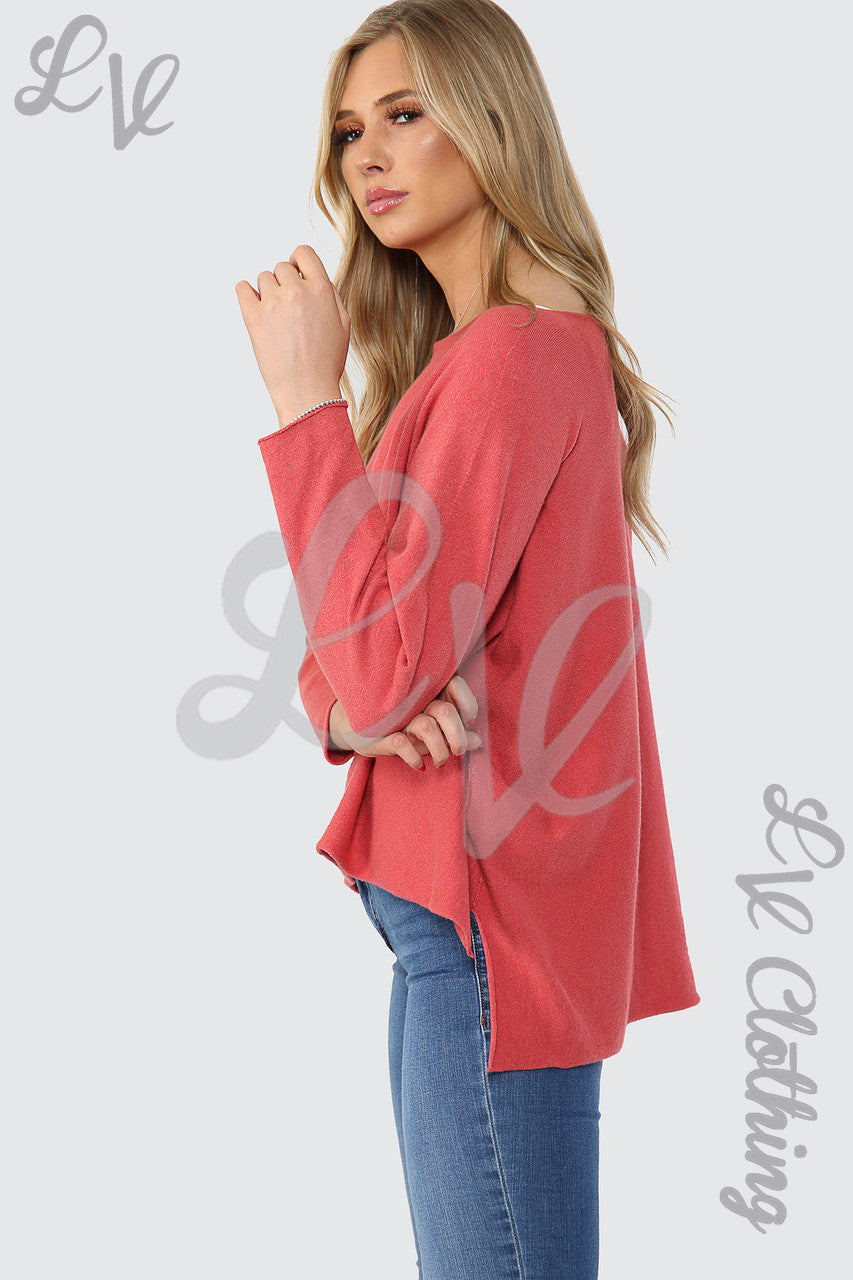 Ladies Hi Lo Fine Knitted Jumper Top Salmon - Unit Price £15.99