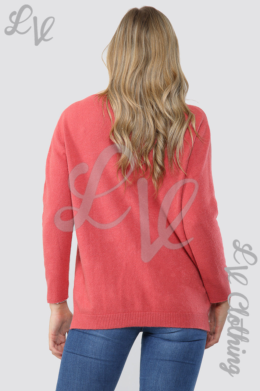 Ladies Star Imprint Jumper Top Salmon - Unit Price £14.99