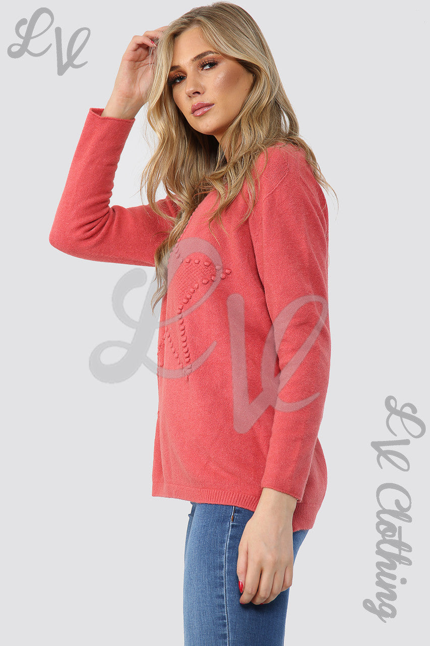 Ladies Star Imprint Jumper Top Salmon - Unit Price £14.99