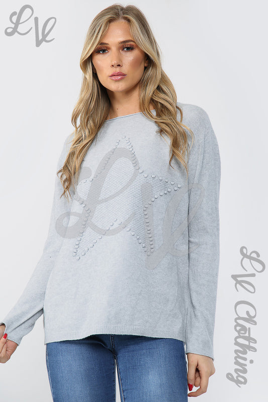 Ladies Star Imprint Jumper Top Silver - Unit Price £12.99