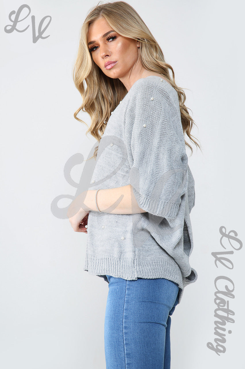 Dames Trui Zilver met Parels en Open Rug - Prijs per eenheid £ 10,99