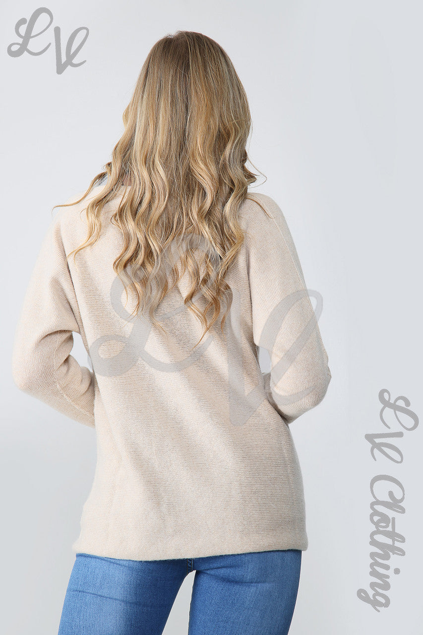 Ladies Fine Knit Spot Detail Jumper Stone - Unit Price £16.99