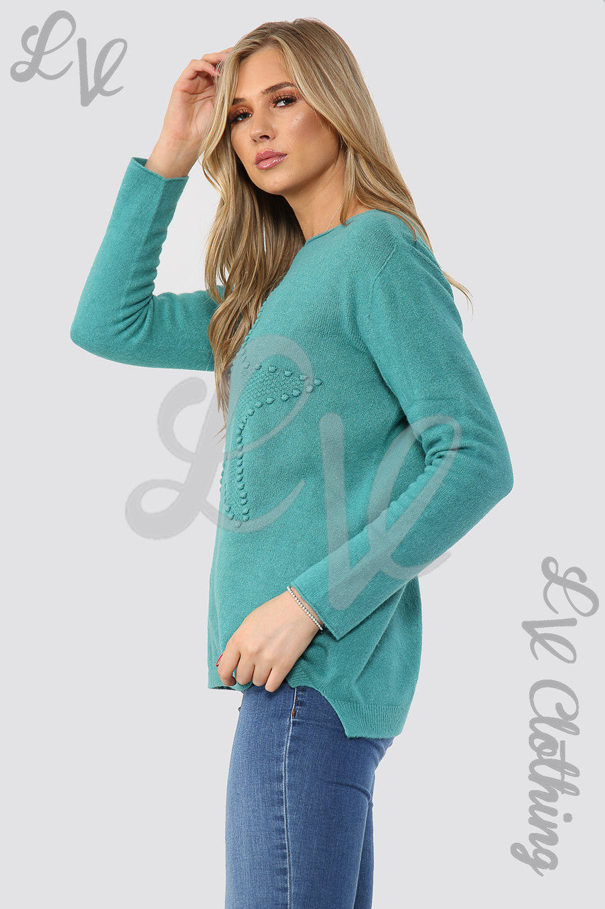 Ladies Star Imprint Jumper Top Teal - Unit Price £10.99