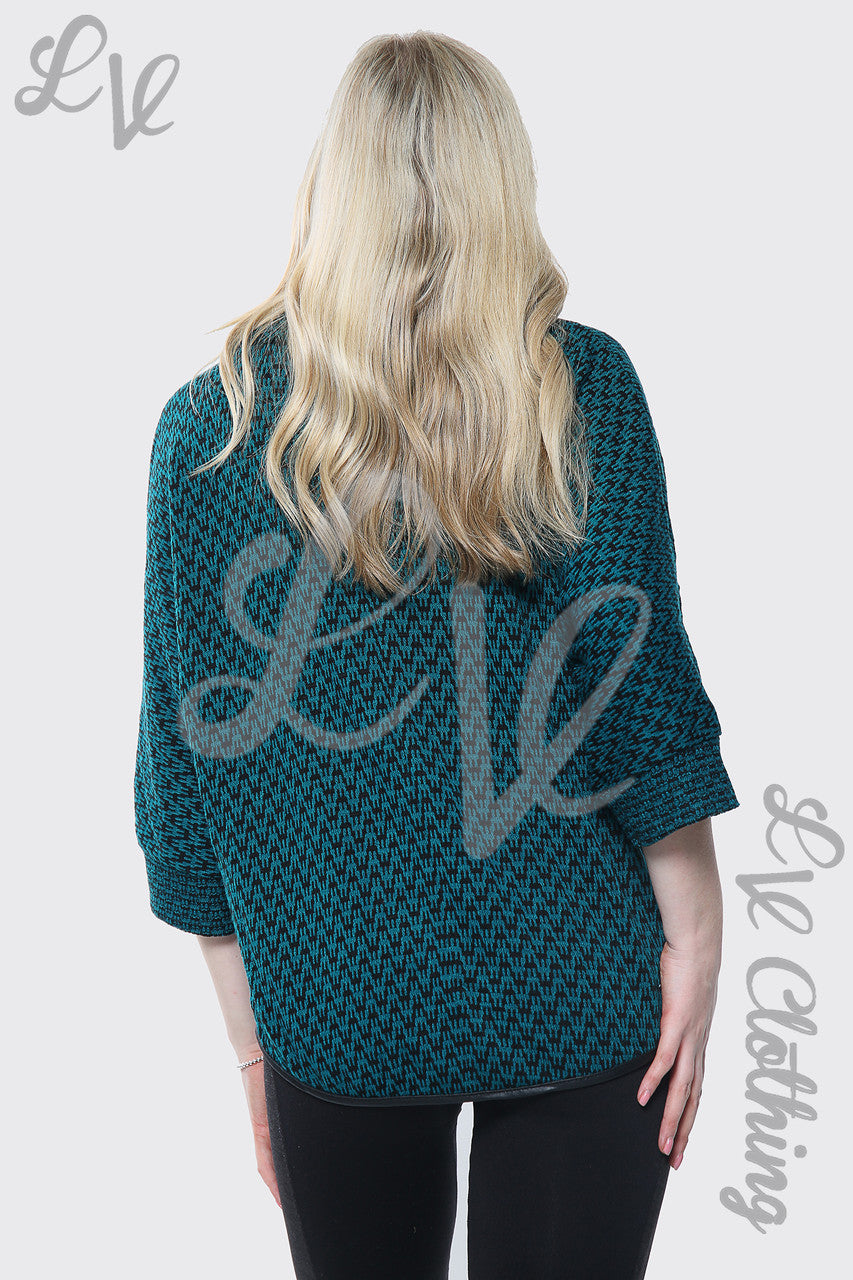 Ladies Cowl Neck Dogtooth Print Jumper Teal Unit Price £10.99
