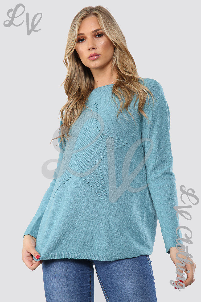 Ladies Star Imprint Jumper Top Tiffany - Unit Price £17.99