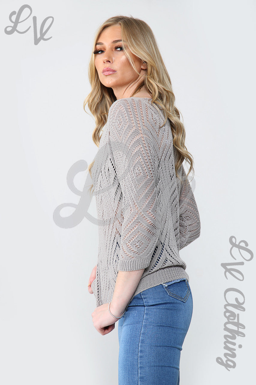 Dames Laser Diamond Cut Out Jumper Top Taupe - Stukprijs €10,99