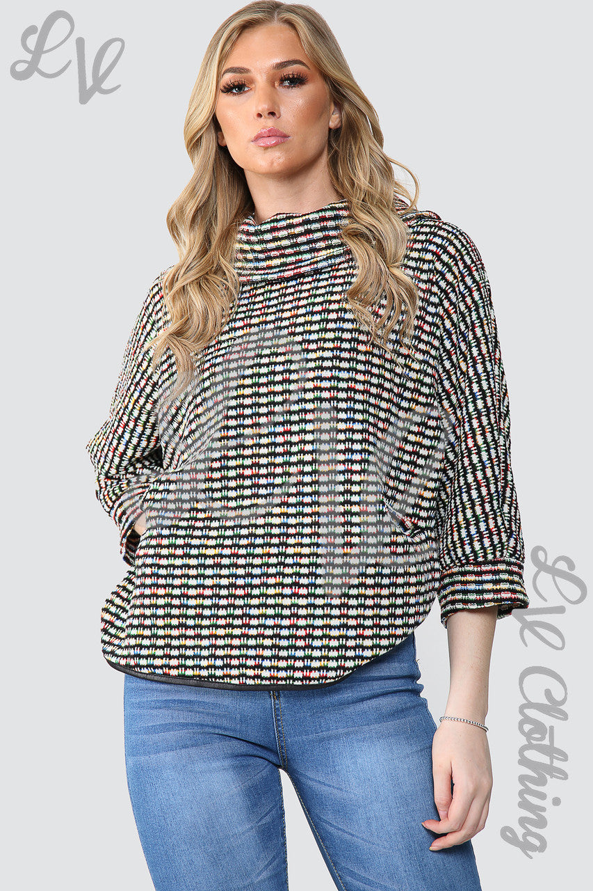 Ladies Multicoloured Cowl Neck Knitted Jumper White - Unit Price £12.99