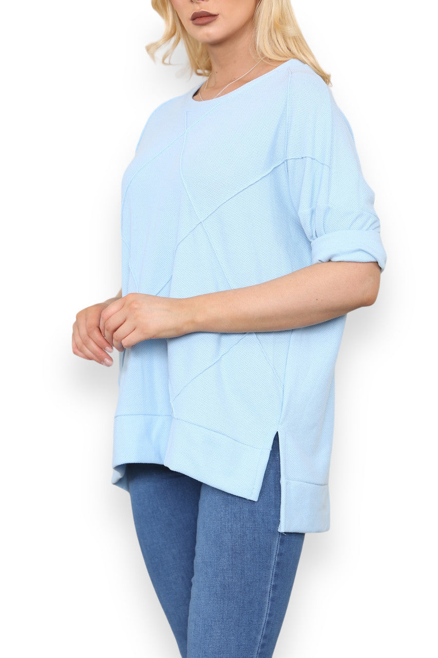 INSIDE-OUT STITCH DETAIL TOP LIGHT BLUE