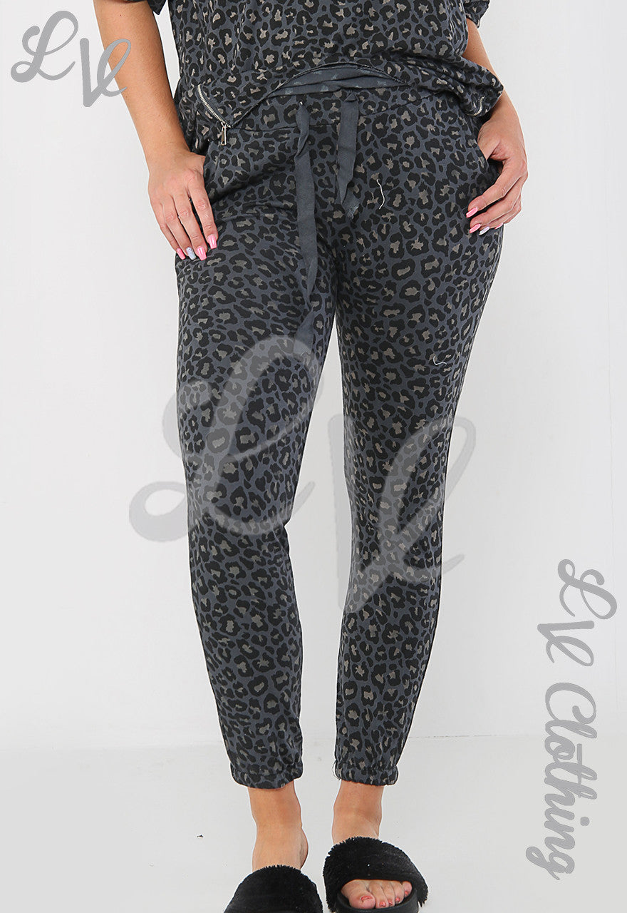 Ladies Animal Leopard Print Sweatshirt Top Charcoal - Unit Price £11.99