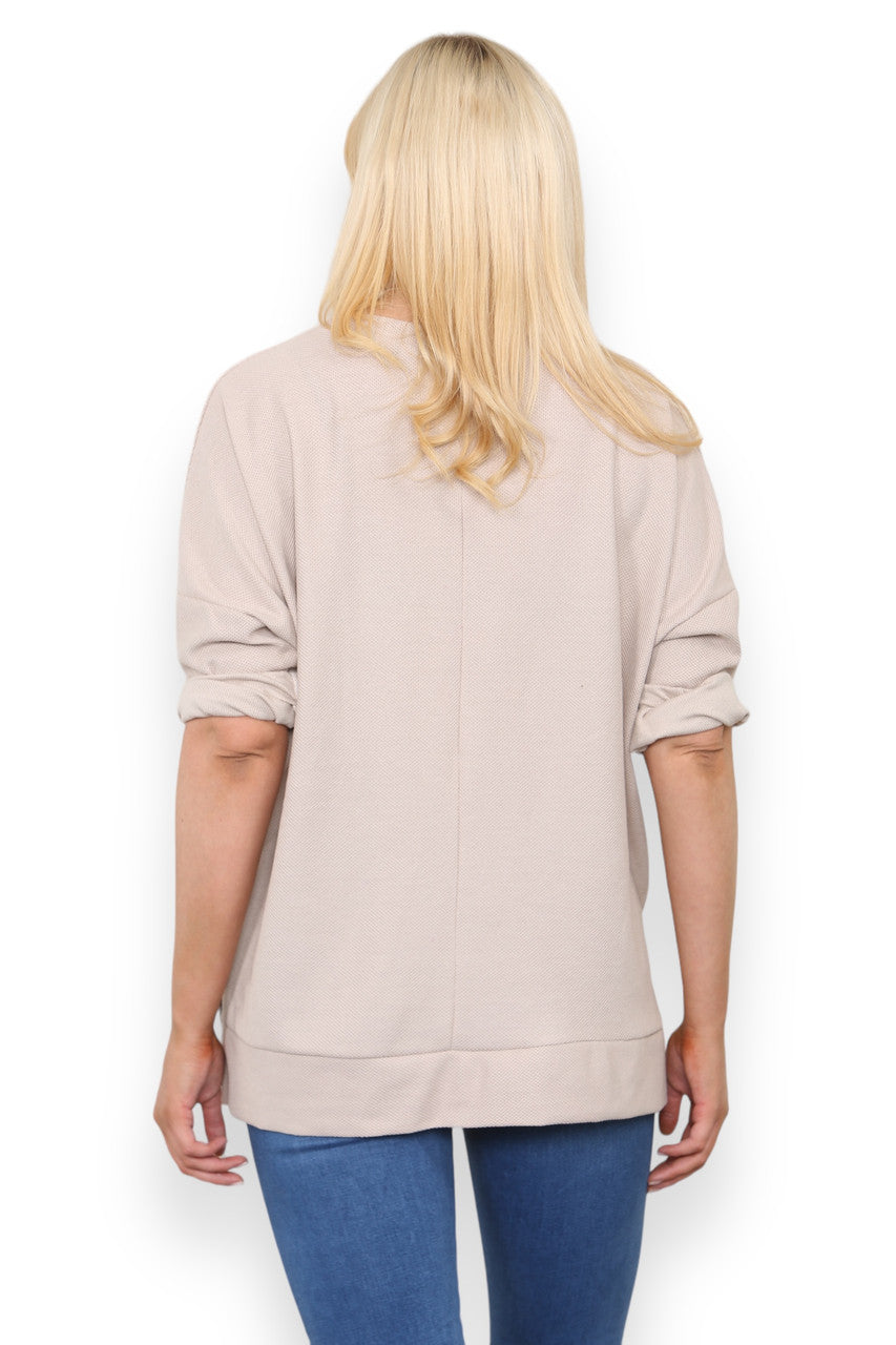 INSIDE-OUT STITCH DETAIL TOP STONE
