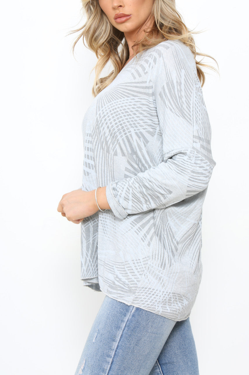 Dames Fan Lines Print Fijngebreide Trui Top Zilver