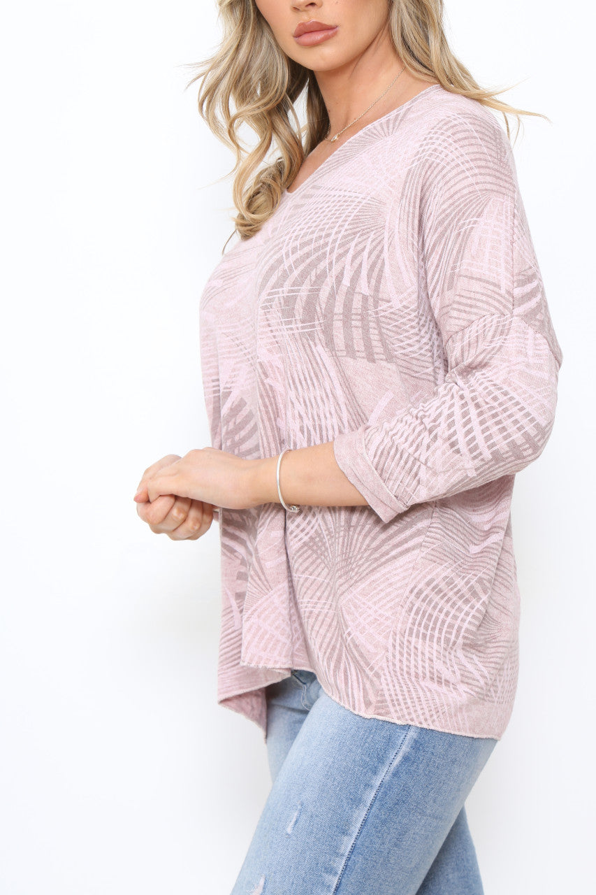 Dames Fan Lines Fijne Gebreide Trui Top Dusty Pink