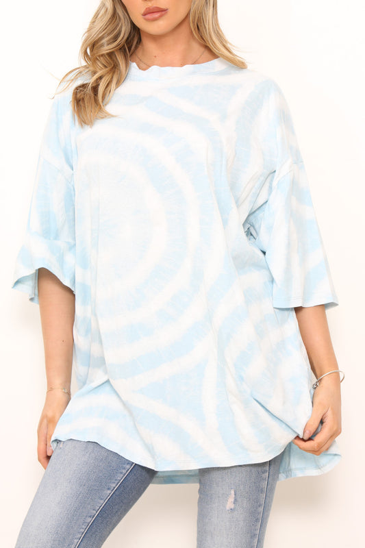 Ladies Tie Dye Print T-Shirt Style Top Sky Blue
