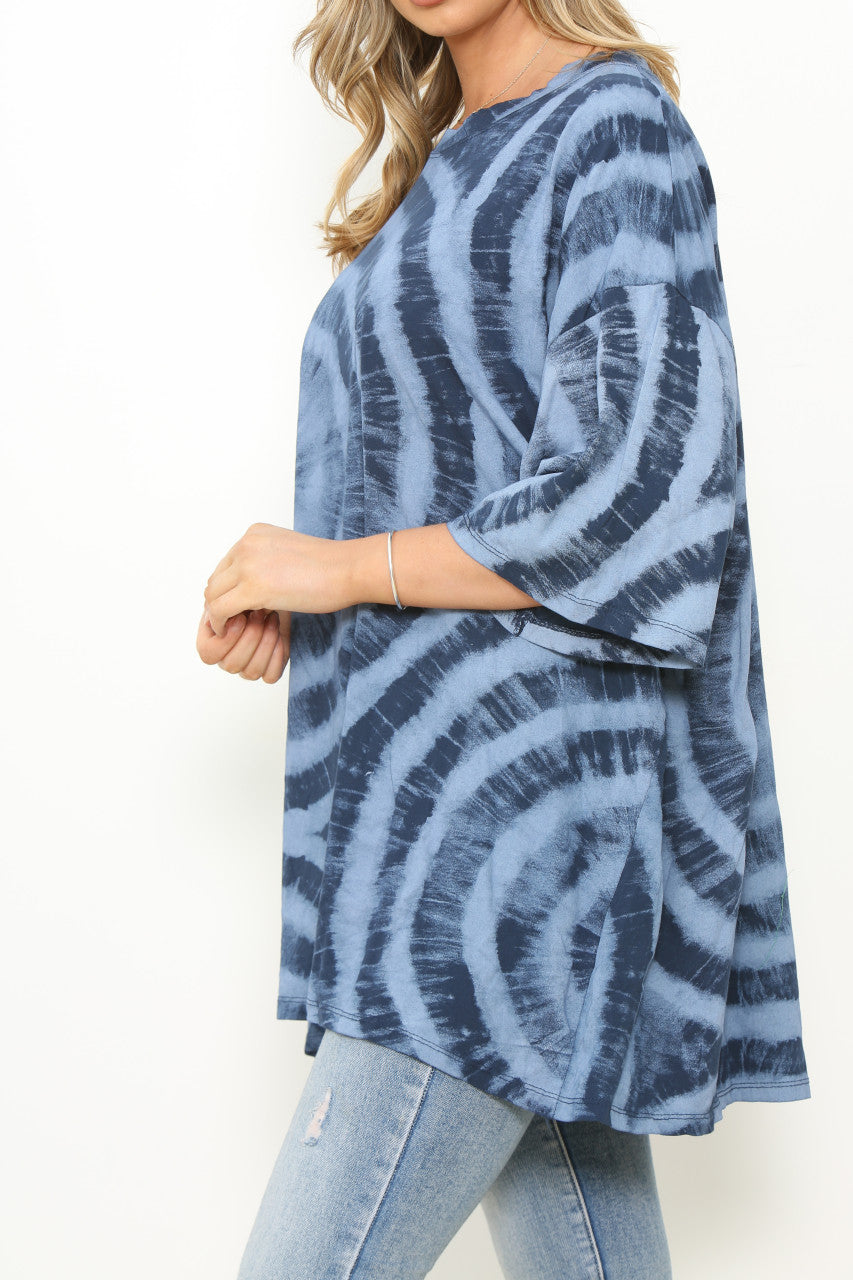 Ladies Tie Dye Print T-Shirt Style Top Navy