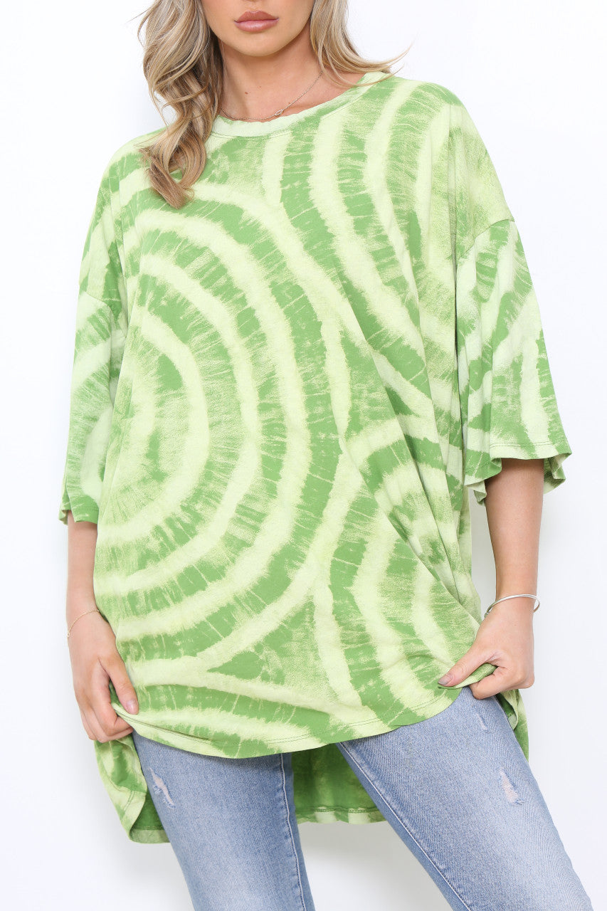 Ladies Tie Dye Print T-Shirt Style Top Lime