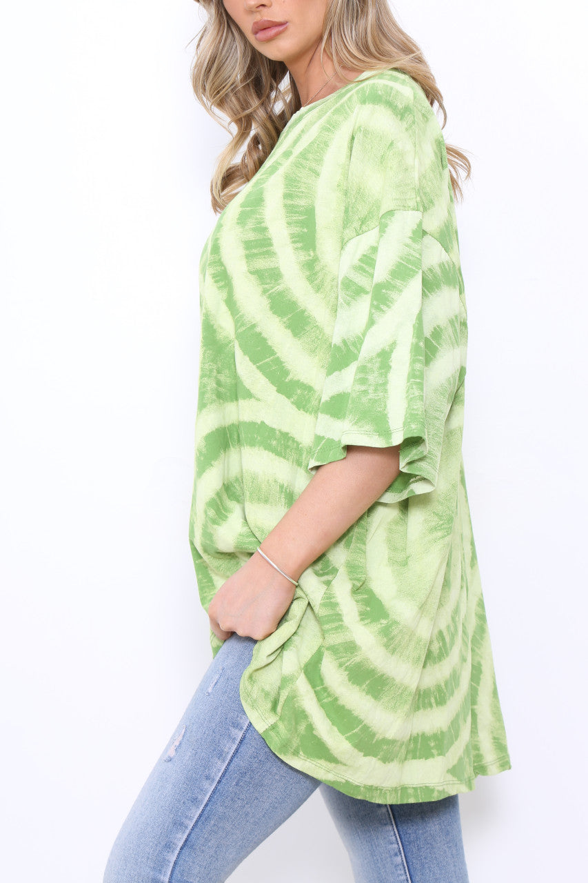Ladies Tie Dye Print T-Shirt Style Top Lime