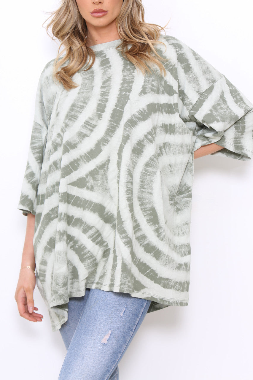 Ladies Tie Dye Print T-Shirt Style Top Khaki