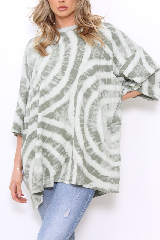 Ladies Tie Dye Print T-Shirt Style Top Khaki