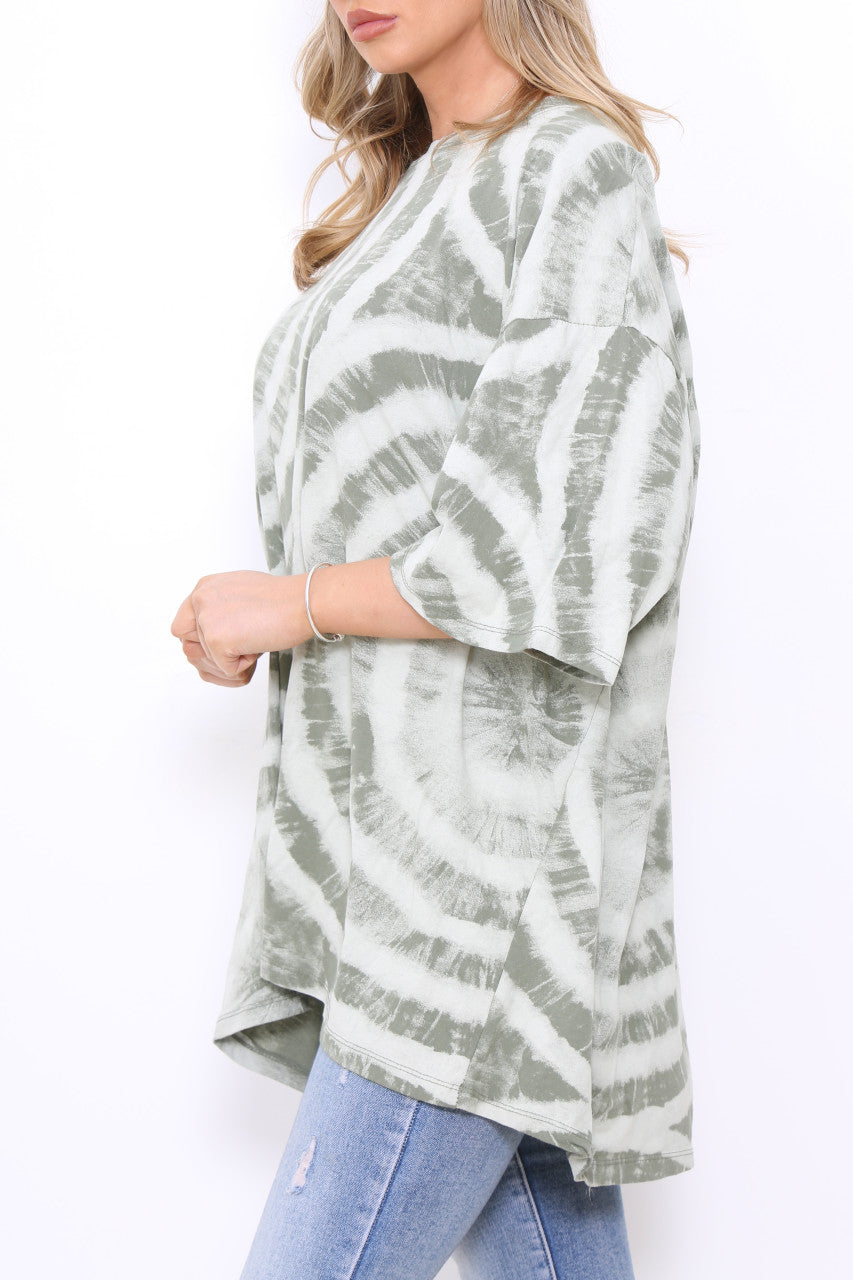 Ladies Tie Dye Print T-Shirt Style Top Khaki