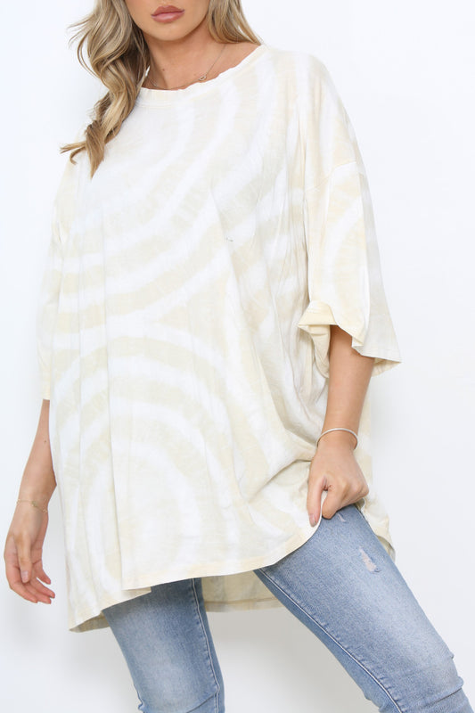 Ladies Tie Dye Print T-Shirt Style Top Beige