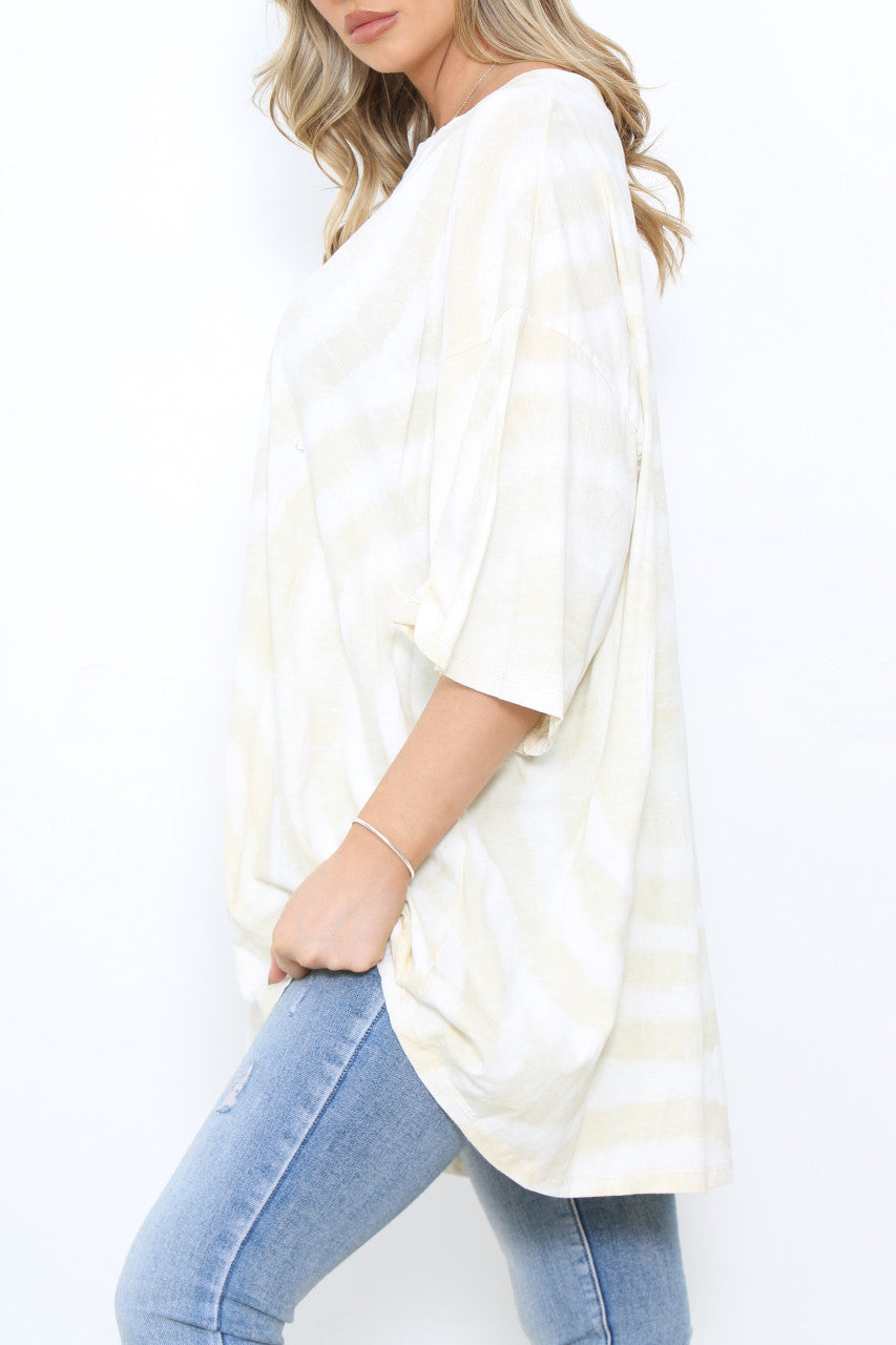 Dames Tie Dye T-shirt Stijl Top Beige