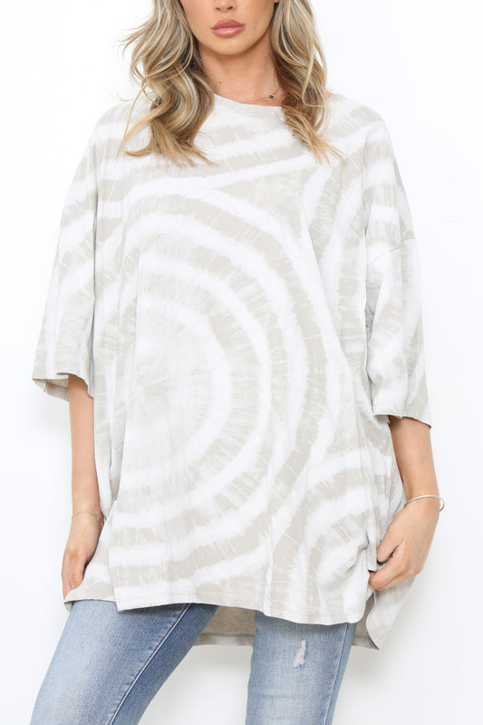Ladies Tie Dye Print T-Shirt Style Top Stone